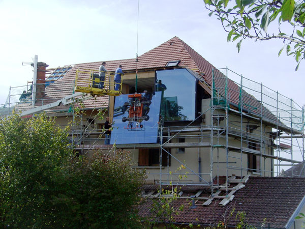 Photo de la pose des baies vitrées